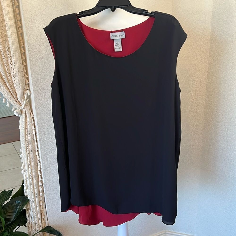 Catherine's Double Layer Asymmetrical Tank / Shell in Black and Red ~ OX